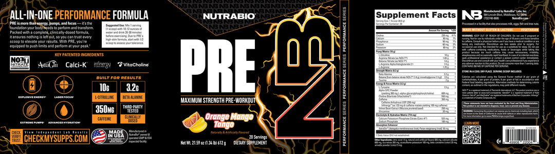 PRE WORKOUT HIGH INTENSITY 20 SERVINGS BY NUTA BIO