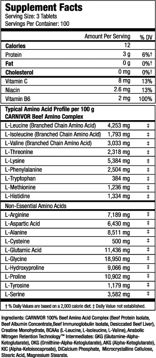 BEEF AMINOS 300 TABS BY CARNIVOR